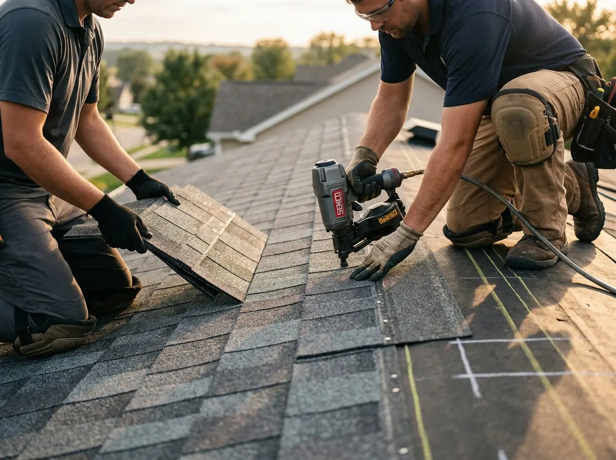 Professional roofer working on a residential roof in Port Sheldon